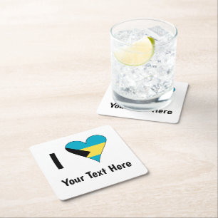 Dessous De Verre Carré J'aime (Drapeau Bahamas Cœur) Personnalisé