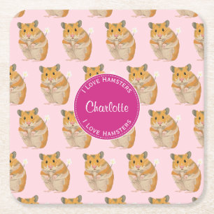 Dessous De Verre Carré J'aime Hamsters Motif Hamster Rose