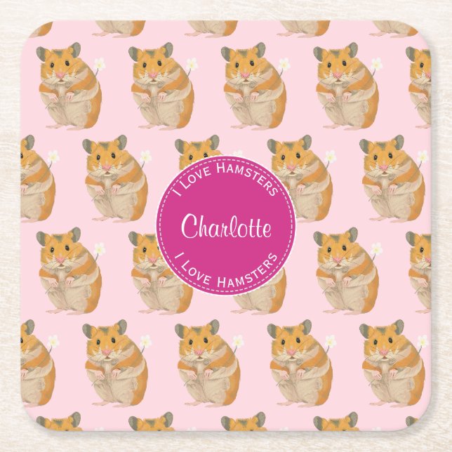Dessous De Verre Carré J'aime Hamsters Motif Hamster Rose (Devant)
