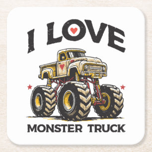 Dessous De Verre Carré J'aime les camions monstres