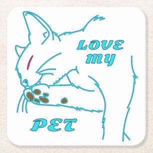 DESSOUS DE VERRE CARRÉ J'AIME MON CUTE AQUA PET CAT