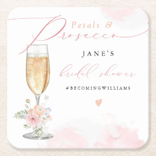 Dessous De Verre Carré JANE Blush Fleurs & Prosecco Baby Shower de Mariag