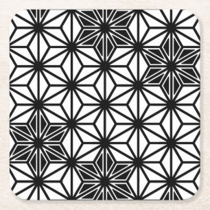 Dessous De Verre Carré Japonais Asanoha motif - blanc et noir