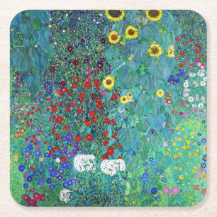 Dessous De Verre Carré Jardin agricole avec tournesols, Gustav Klimt