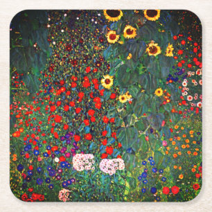 Dessous De Verre Carré Jardin aux fleurs Gustav Klimt