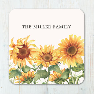 Dessous De Verre Carré Jardin de tournesols jaunes rustique monogrammé
