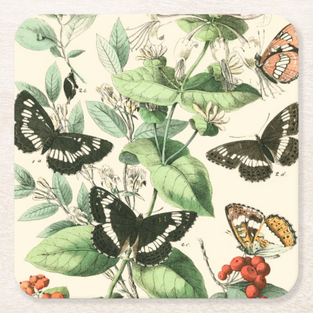 Dessous De Verre Carré Jardin des papillons et des fleurs (Devant)