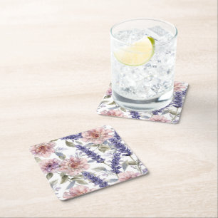 Dessous De Verre Carré Jardin floral aquarelle pivoine lavande
