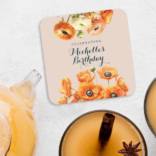 Dessous De Verre Carré Jardin rose orange rustique Fête d'anniversaire