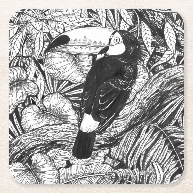 Dessous De Verre Carré Jardin tropical toucan (Devant)