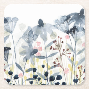 Dessous De Verre Carré Jardins posés - fleurs d'aquarelle