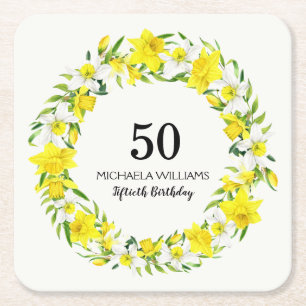 Dessous De Verre Carré Jaune blanc Daffodil couronne 50e anniversaire