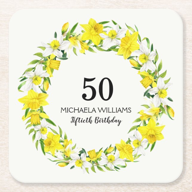 Dessous De Verre Carré Jaune blanc Daffodil couronne 50e anniversaire (Devant)