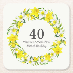Dessous De Verre Carré Jaune Daffodiles Blanches Wreath 40e anniversaire
