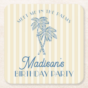 Dessous De Verre Carré Jaune Palm Spring Pastel Beach Anniversaire