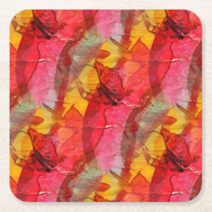 Dessous De Verre Carré Jaune rouge d'art d'aquarelle