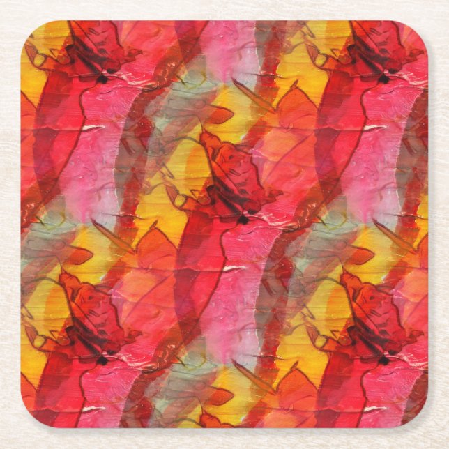 Dessous De Verre Carré Jaune rouge d'art d'aquarelle (Devant)