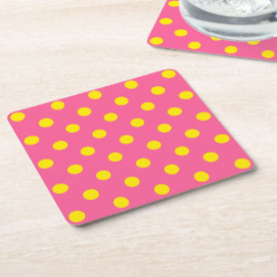 Dessous De Verre Carré Jaune sur rose Pois Design Motif
