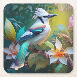 Dessous De Verre Carré Jay à ailes Turquoises en berceau