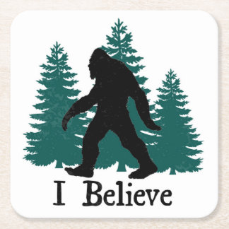Dessous De Verre Carré Je crois Bigfoot et arbres