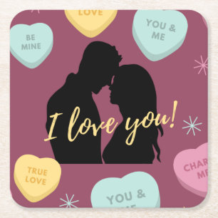 Dessous De Verre Carré Je T'Aime Candy Hearts Couple