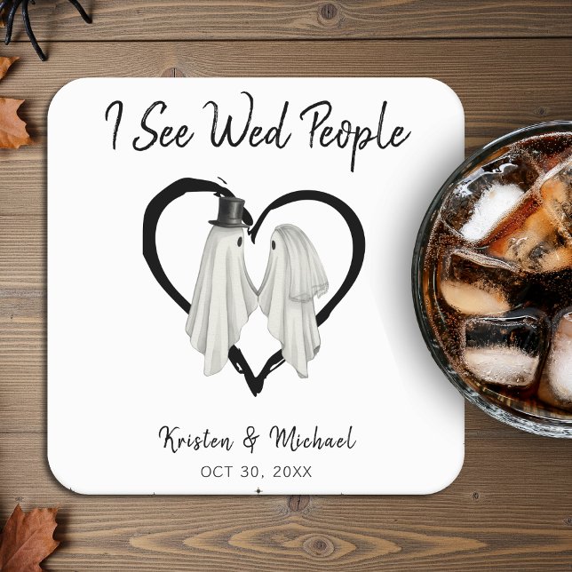 Dessous De Verre Carré Je Vois Des Gens D'Eau Ghost Mariage Halloween (I See Wed People Ghost Halloween Wedding Square Paper Coaster
)