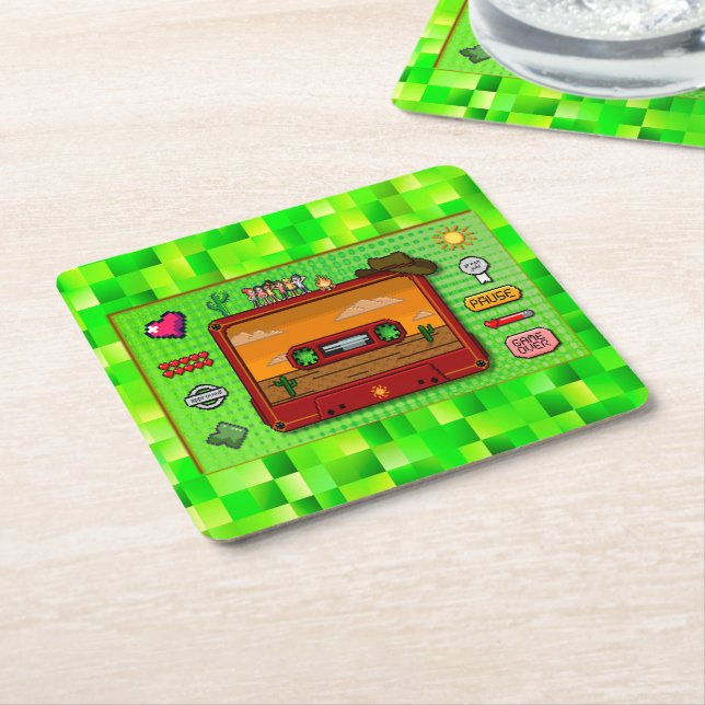 Dessous De Verre Carré Jeans games pixel art. (Incliné)