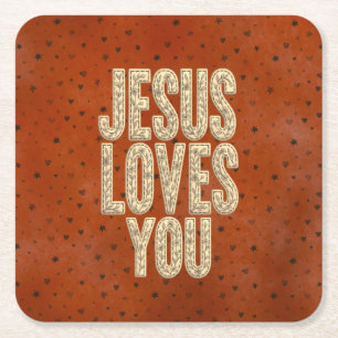 Dessous De Verre Carré Jésus vous aime Encouragement chrétien rustique