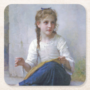 Dessous De Verre Carré Jeune fille cousant, Bouguereau