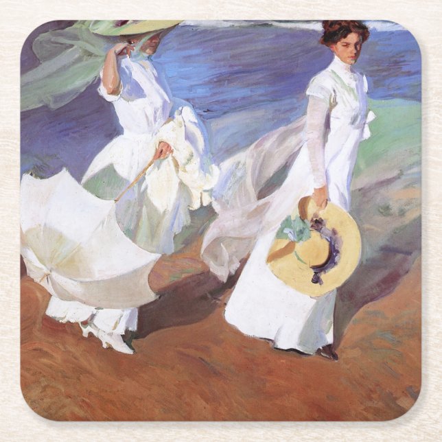 Dessous De Verre Carré Joaquin Sorolla Femmes Promenade Plage (Devant)