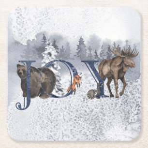 Dessous De Verre Carré Joie Woodland Animal Vacances neige hiver