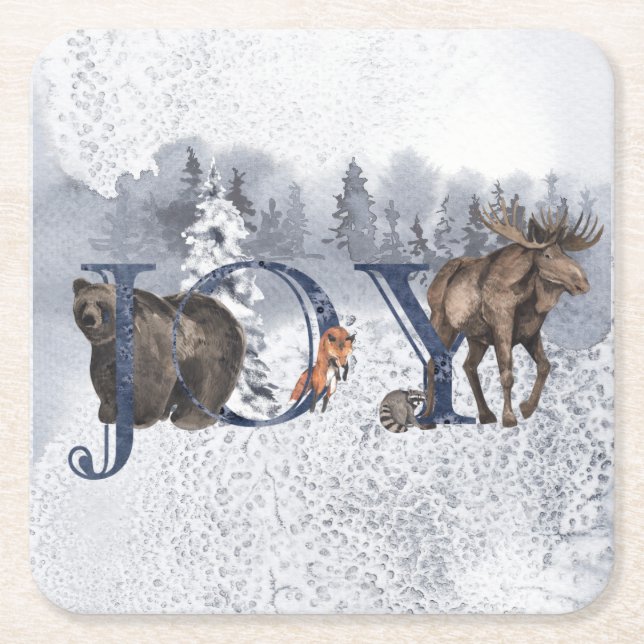 Dessous De Verre Carré Joie Woodland Animal Vacances neige hiver (Devant)
