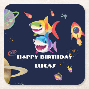 Dessous De Verre Carré Joli arc-en-ciel Shark Galaxy Rocket fête d'annive