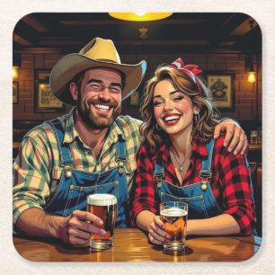 Dessous De Verre Carré Joli couple de cow-boys de country et western dans