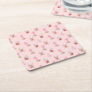 Dessous De Verre Carré Joli En vichy rose, lapins et ours !