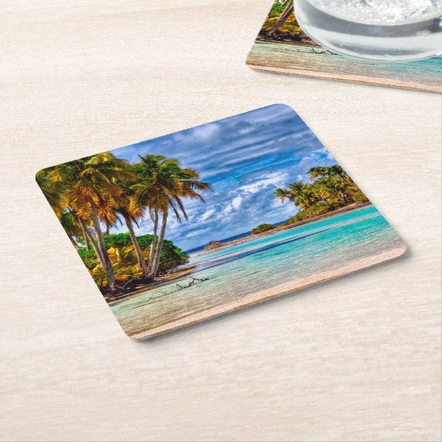 Dessous De Verre Carré Joli été Hawaiian Beach Aquarelle (Incliné)