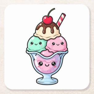 Dessous De Verre Carré Joli kawaii sundae de glace