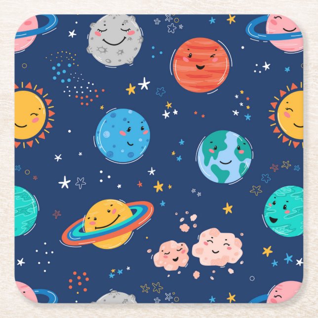 Dessous De Verre Carré Joli Motif Planète Souriante (Devant)
