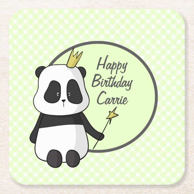 Dessous De Verre Carré Joli Panda d'anniversaire (Devant)