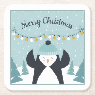 Dessous De Verre Carré Joli Penguin Winter Art Joyeux Noël