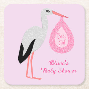 Dessous De Verre Carré Joli rose bébé fille Baby shower de cigogne person