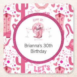 Dessous De Verre Carré Joli rose et Parties scintillant fille fille Anniv