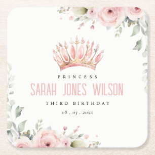 Dessous De Verre Carré Joli rose princesse Crown Tiara Floral Anniversair