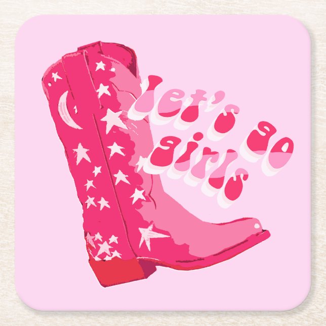 Dessous De Verre Carré Jolie fille rose rouge Disco Cowgirl Boot (Devant)