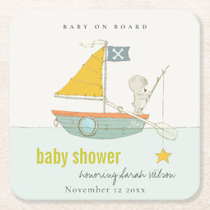 Dessous De Verre Carré Jolie pêche Teddy Bear Star Baby shower de voilier