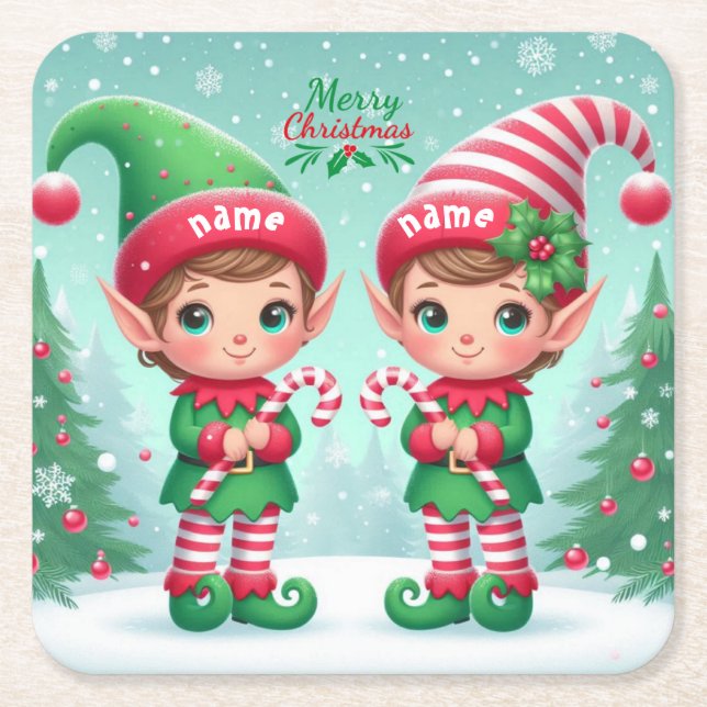 Dessous De Verre Carré Jolies elfes de Noël (Devant)