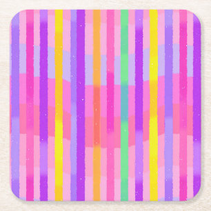 Dessous De Verre Carré Jolies Rayures Pastel Arc-en-ciel