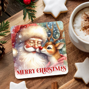 Dessous De Verre Carré Jolis Père Noël Rudolph Enfants Tasses de Noël