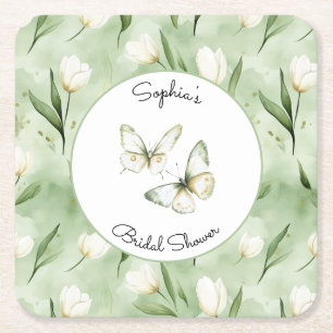 Dessous De Verre Carré Jolis Tulipes Blanches Vertes Shower de Mariée