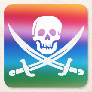 Dessous De Verre Carré Jolly roger pirate arc-en-ciel